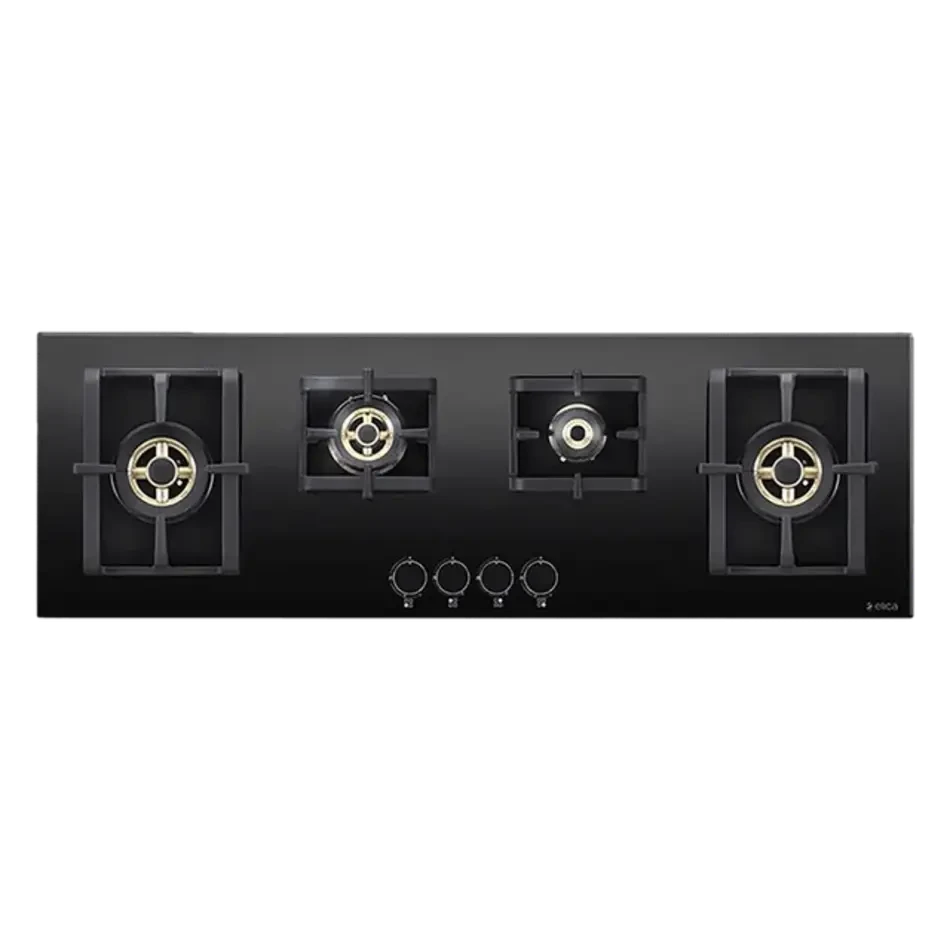 Elica Built PRO FB MFC 4B 120 DX FFD Built-in Hob (4 Brass Burners, 120 cm, Auto Ignition, Black Glass Finish)