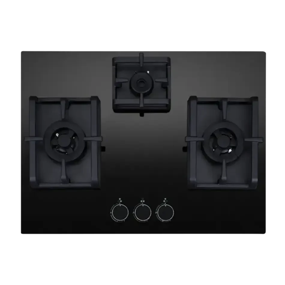 Elica Built FLEXI PRO MAX AB MFC 3B 70 DX Built-in Hob (3 Brass Burners, 70 cm, Auto Ignition, Black Glass Finish)