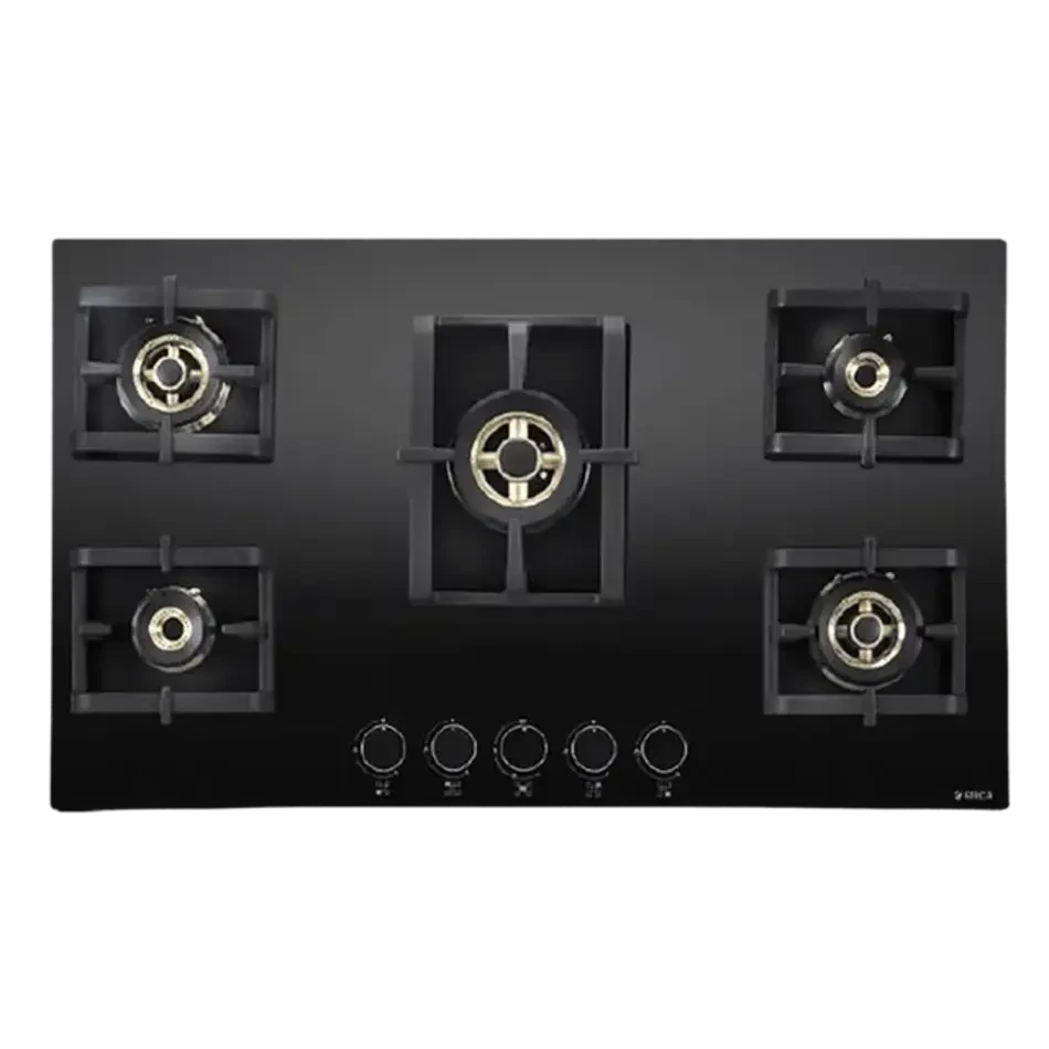 Elica Built PRO FB MFC 5B 90 MT FFD Built-in Hob (5 Brass Burners, Black Glass Finish)