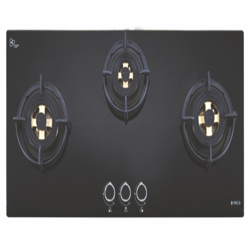 Elica Built-in Glass Hob DFS FB MFC 3B 90 DX (3 Brass Burners, 90 cm, Black Finish)