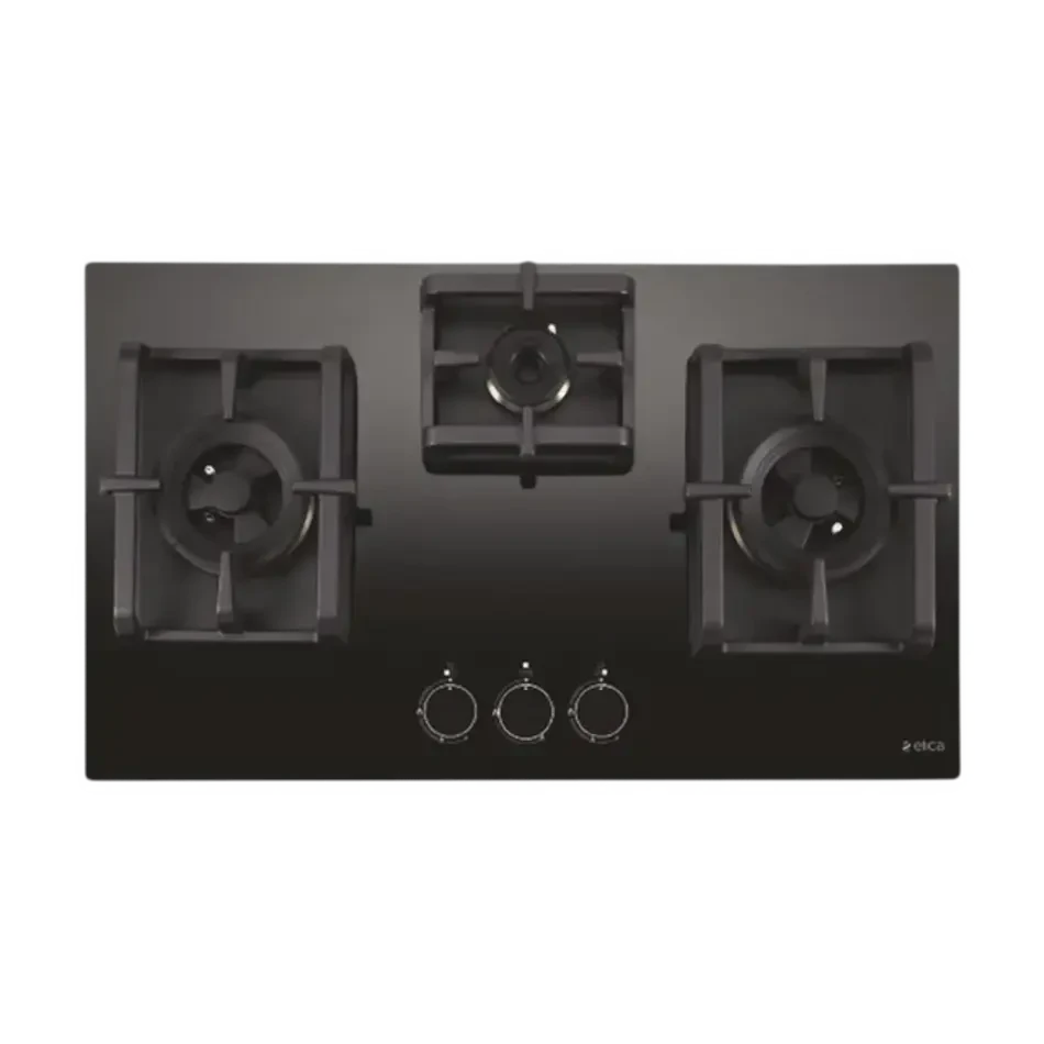 Elica Built PRO MAX FB MFC 3B 75 DX FFD Built-In Hob (3 Brass Burners, 75 cm, Black Glass Finish)