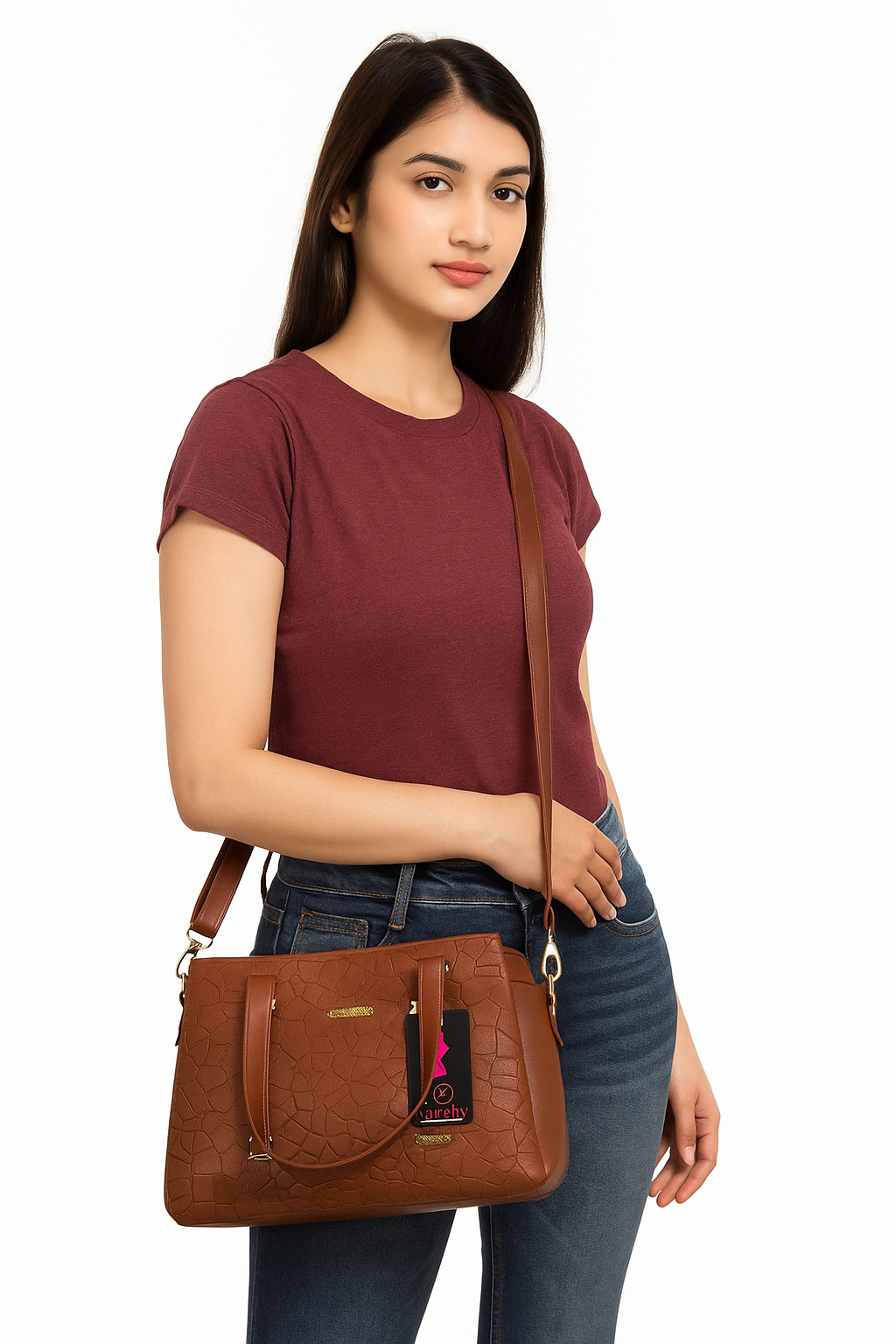 Cayler Textured Brown Faux Leather Handbag for Women – Elegant Everyday Tote