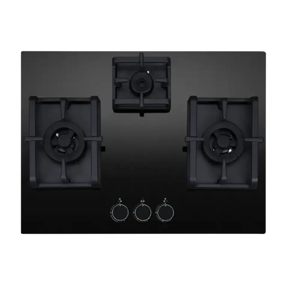 Elica Built PRO AB MFC 3B 70 DX Built-in Hob (3 Brass Burners, Black Glass Finish)