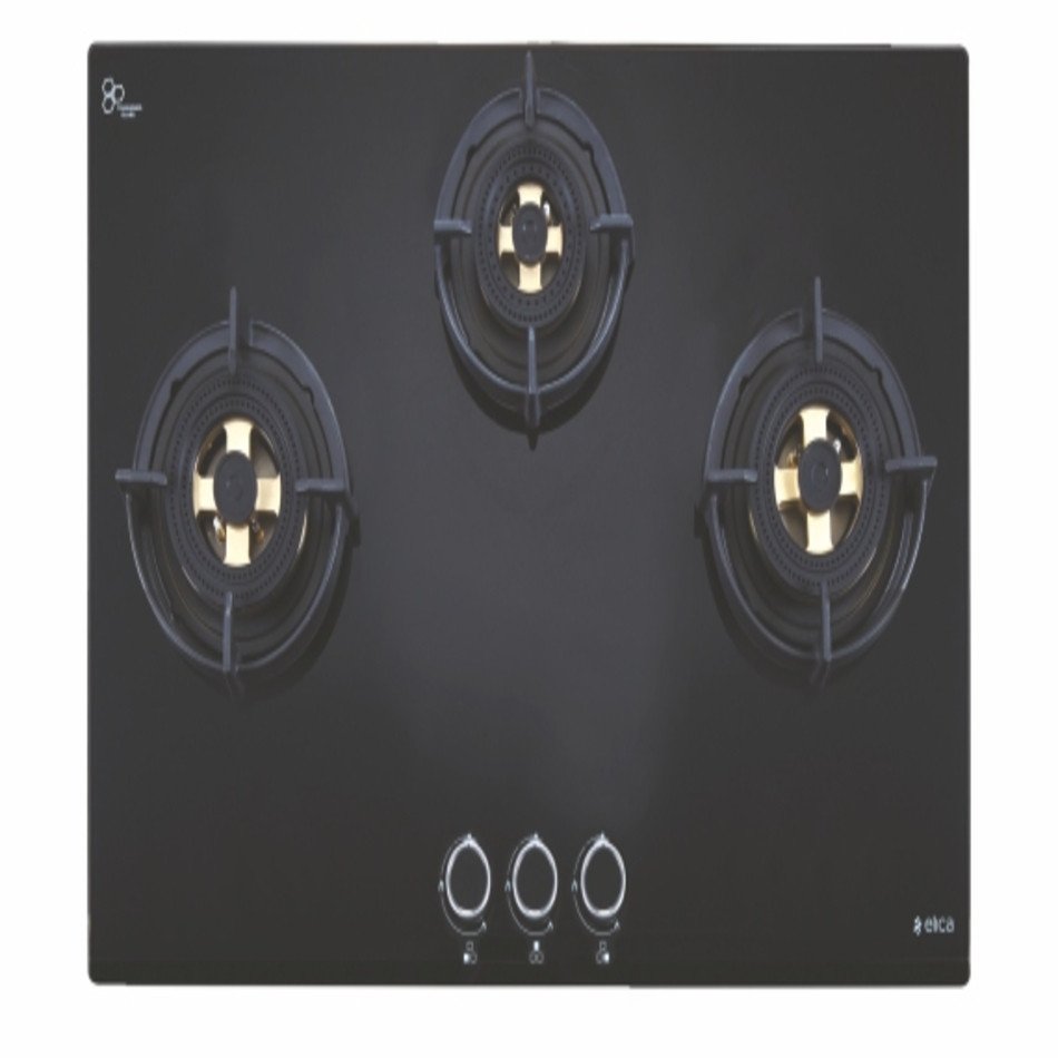 Elica Built-in Glass Hob DFS FB MFC 3B 70 DX (3 Brass Burners, 70 cm, Black Finish)