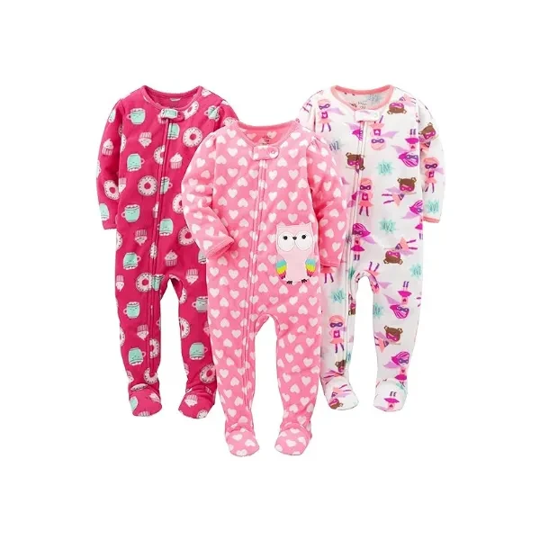 Simple Joys by Carter's Toddlers and Baby Girls' Loose-Fit Flame Resistant Fleece Footed Pajamas, Pack of 3