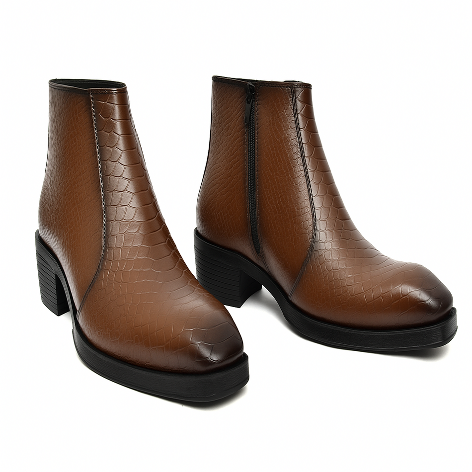 Men's Textured Brown-Black Leather Ankle Boots