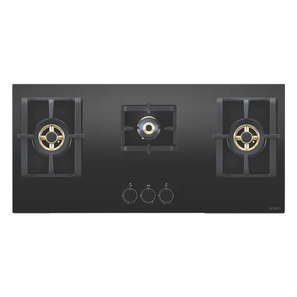 Elica Built PRO FB MFC 3B 90 DX FFD Built-in Hob (3 Brass Burners, Black Glass Finish)