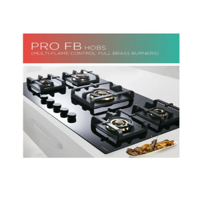 Elica Built PRO FB MFC 4B 100 DX FFD Built-in Hob (4 Brass Burners, 100 cm, Auto Ignition, Black Glass Finish)