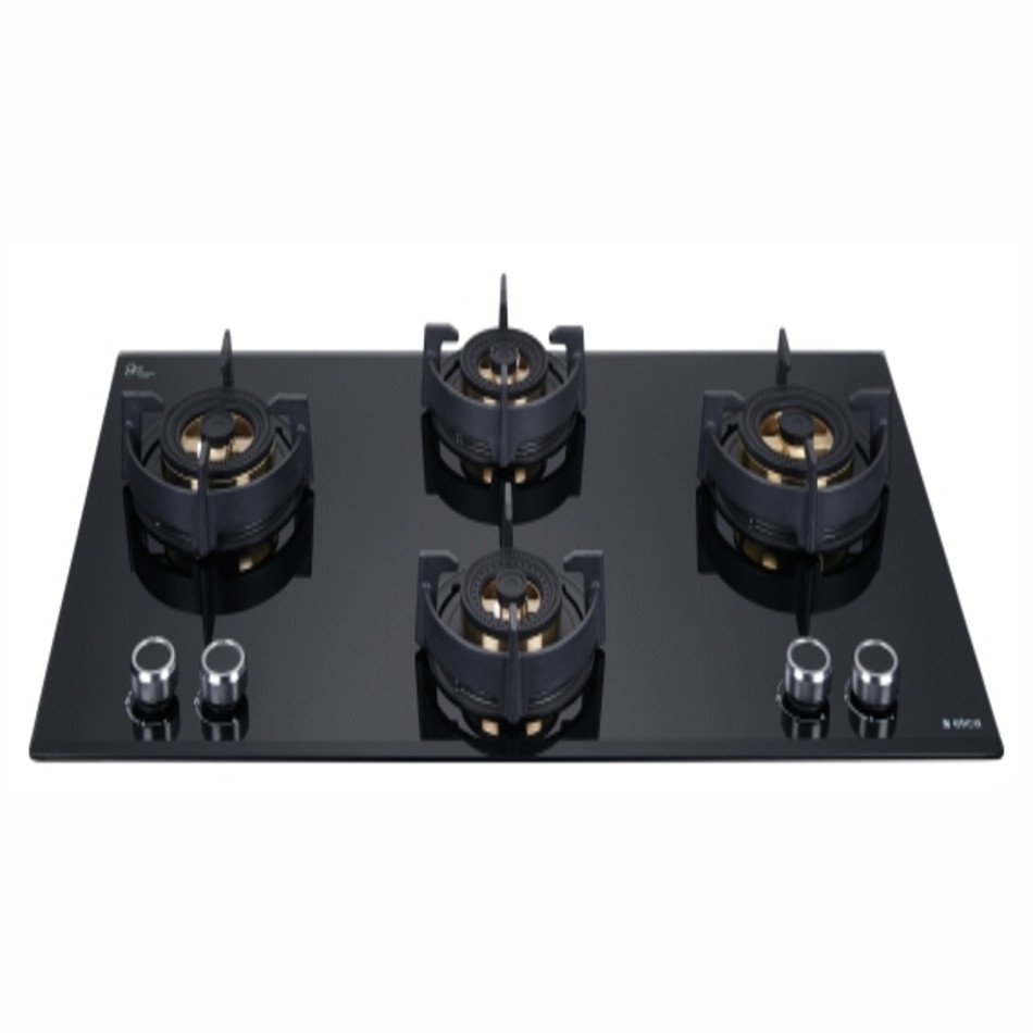 Elica Built-in Glass Hob DFS FB MFC 4B 91 (4 Brass Burners, 90 cm, Black Finish)